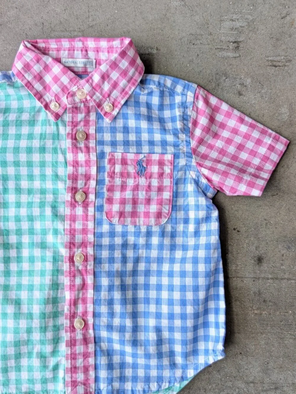 Ralph Lauren Poplin Blue Pink Green Gingham Plaid Button Down Shirt size 9M